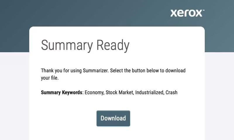 Schermata di download dell'app Xerox® Summarizer Schermata di download dell'app Xerox® Summarizer